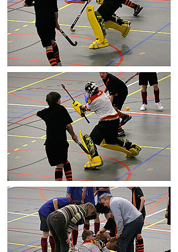Indoor (field) hockey today. My son got a ball against an unprotected part of his shoulder. Painful for some moment. Luckily the indoor ball isn’t as hard as the outdoor ball, so a minute later he was playing again.