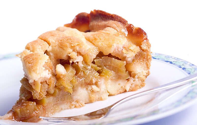A piece of home made rhubarb pie.