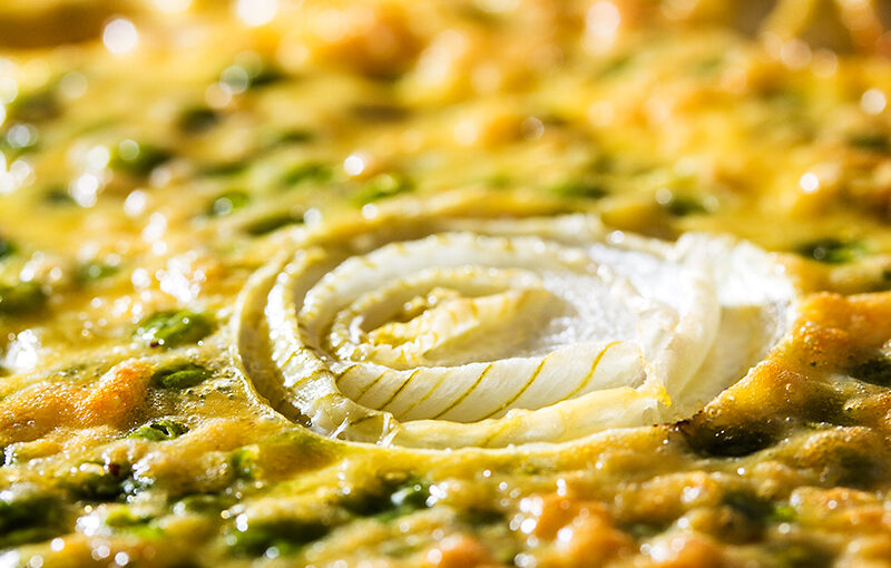 Detail of a (smoked) salmon quiche with peas I baked today (but it will be tomorrow's dinner)