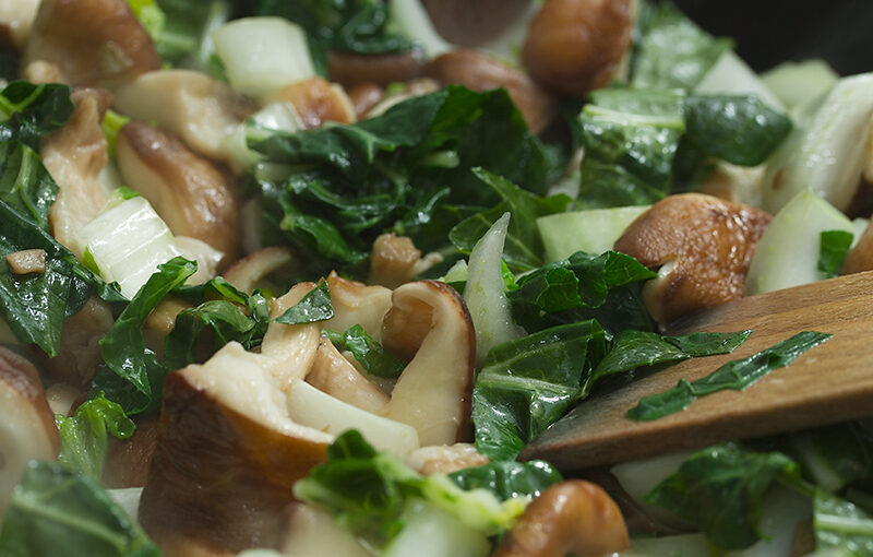 Shiitake and bok choy, kind of making of...