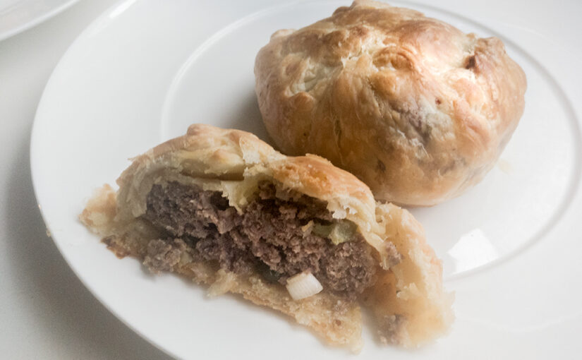 Ground meat in puff pastry.