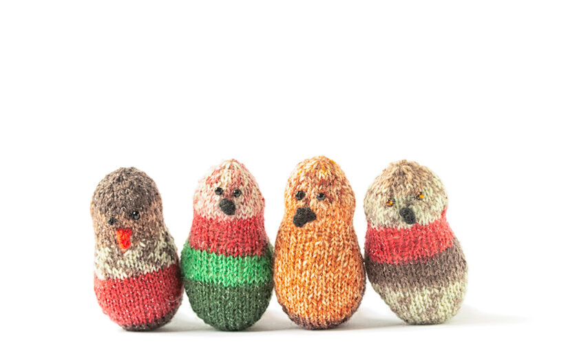 Four little knitted birdies. They will fly away soon...